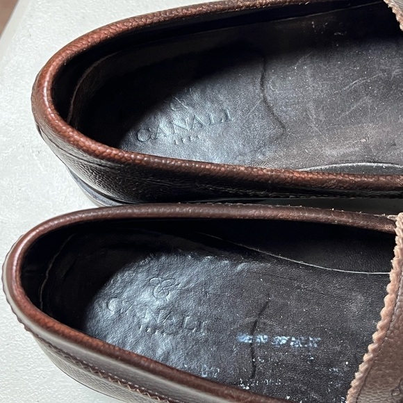 Canali Size 8 Pebble Brown Penny Loafers Genuine Leather Made in Italy Shoe main image 5